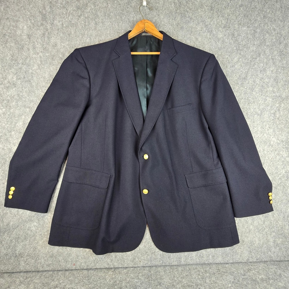 David Taylor Blazer Men 52L Navy Blue Regular Fit Gold Crest Buttons Sport Coat